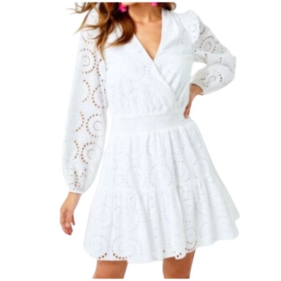 Lilly Pulitzer Taviana Eyelet Dress White Circle Bloom Resort Style Size 00 - Picture 1 of 16